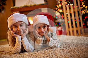 Christmas eve -children waiting for Santa Claus